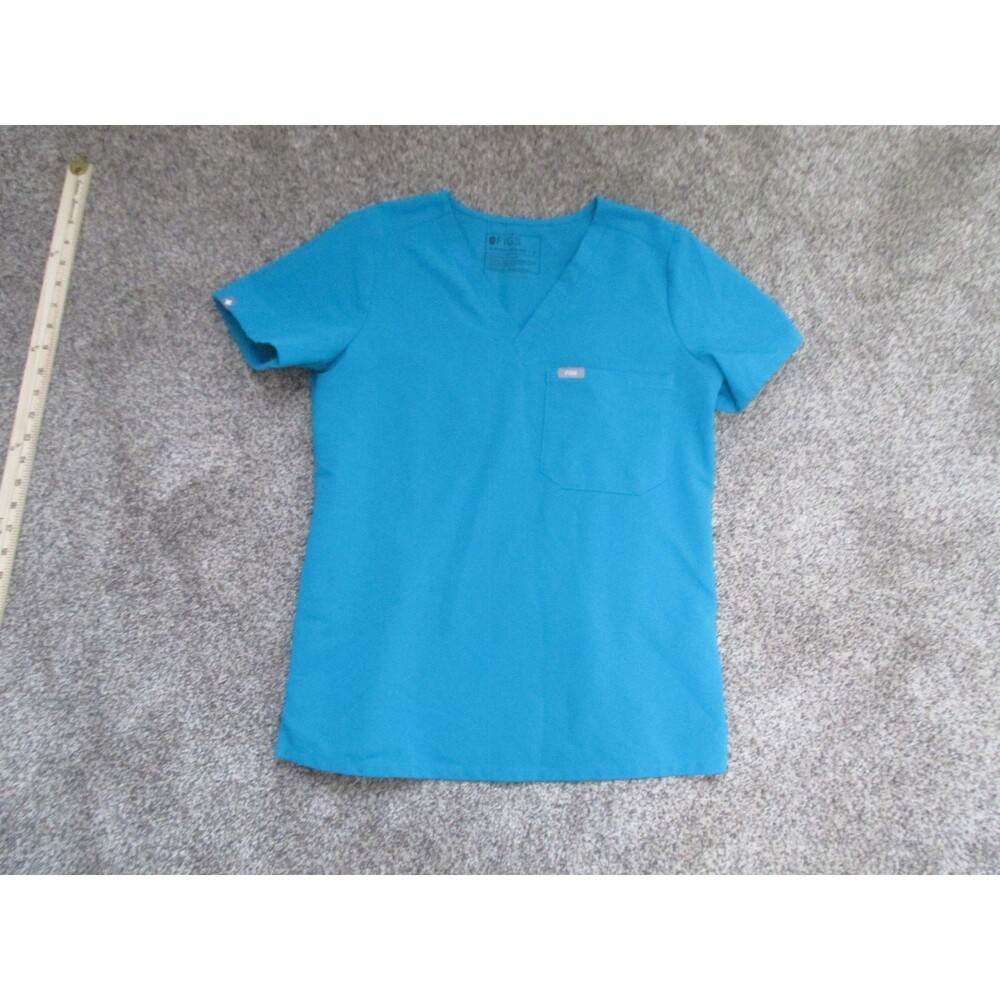 FIGS Technical Collection V-Neck Scrub Top Blue Solid Polyester, Unisex S